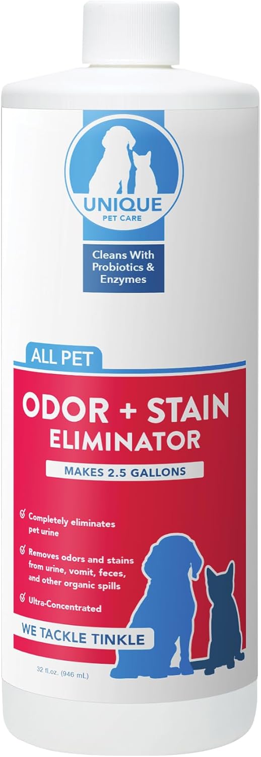 Unique Pet Odor and Stain Eliminator Liquid Concentrate - Makes Over 2.5 Gallons - Eliminates Pet Odors and Stains (32 oz)