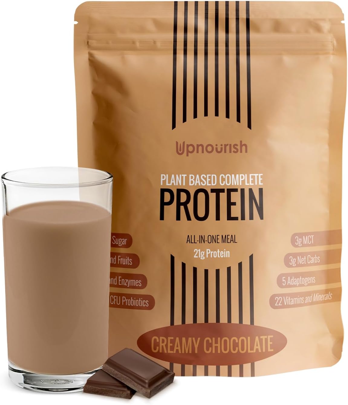 UpNourish Chocolate Vegan Protein Powder 54 Superfoods Powder,1.5 Billion CFU Probiotics 21g Plant Based Protein,No Sugar No Dairy No GMO Dairy Free,Meal Replacement Shake Keto-Friendly Low-Carb Diet,15 Servings