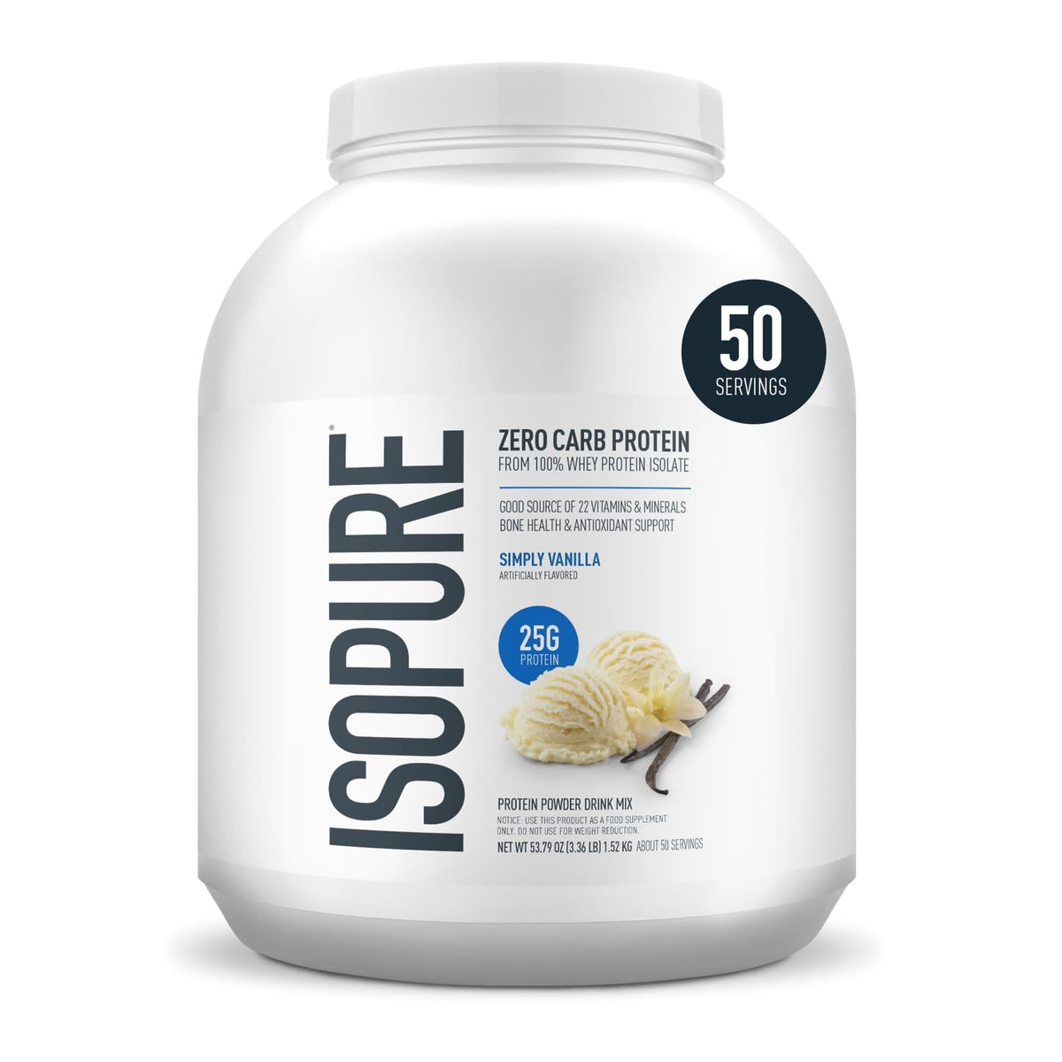 Isopure Zero Carb Whey Isolate Protein Powder, Creamy Vanilla 3 LB