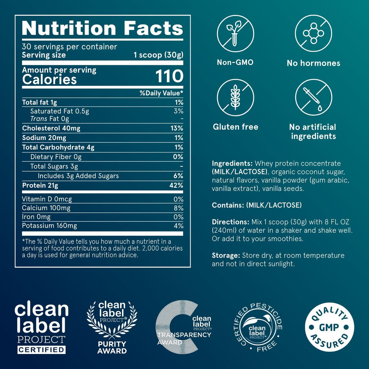 Puori PW1, Grass Fed Whey Protein Powder, Bourbon Vanilla, 30 Servings