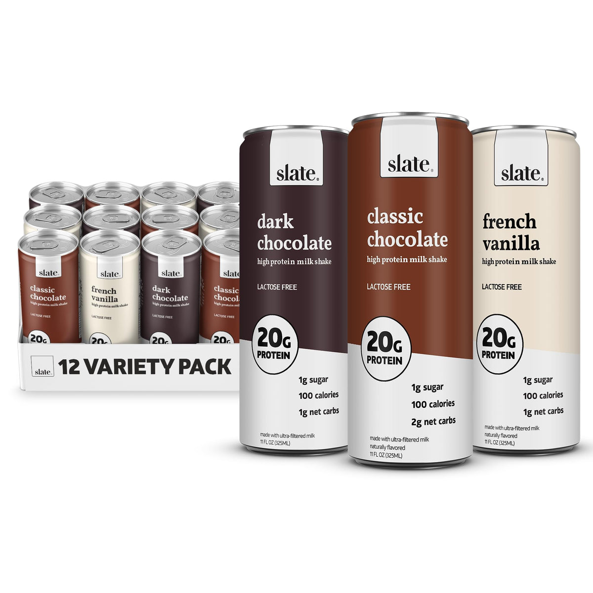 Slate Milk Dark Chocolate 20g High Protein Milk Shake (12 Cans)