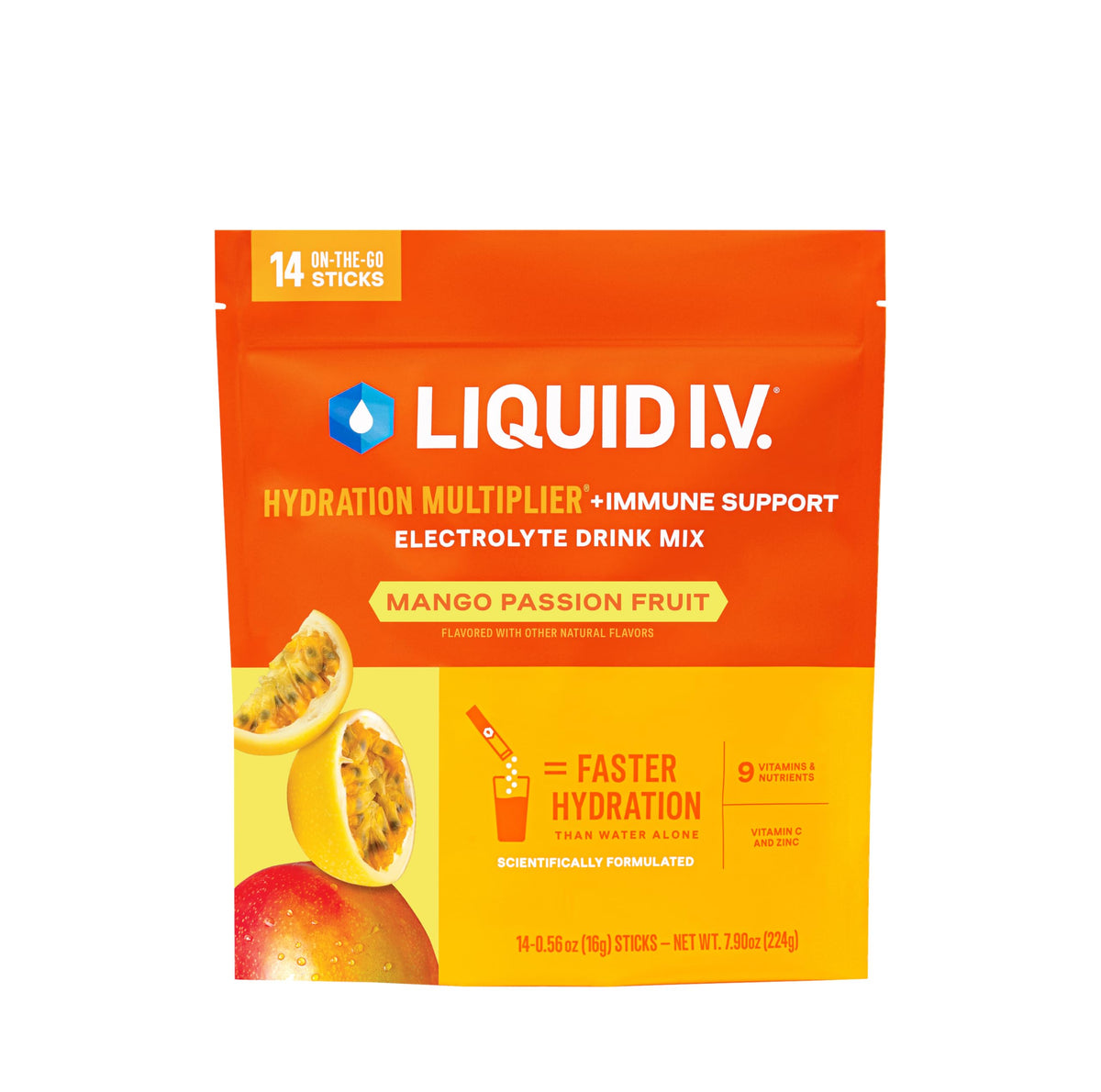 Liquid I.V. Hydration + Immune Electrolytes, Tangerine, 14 Count