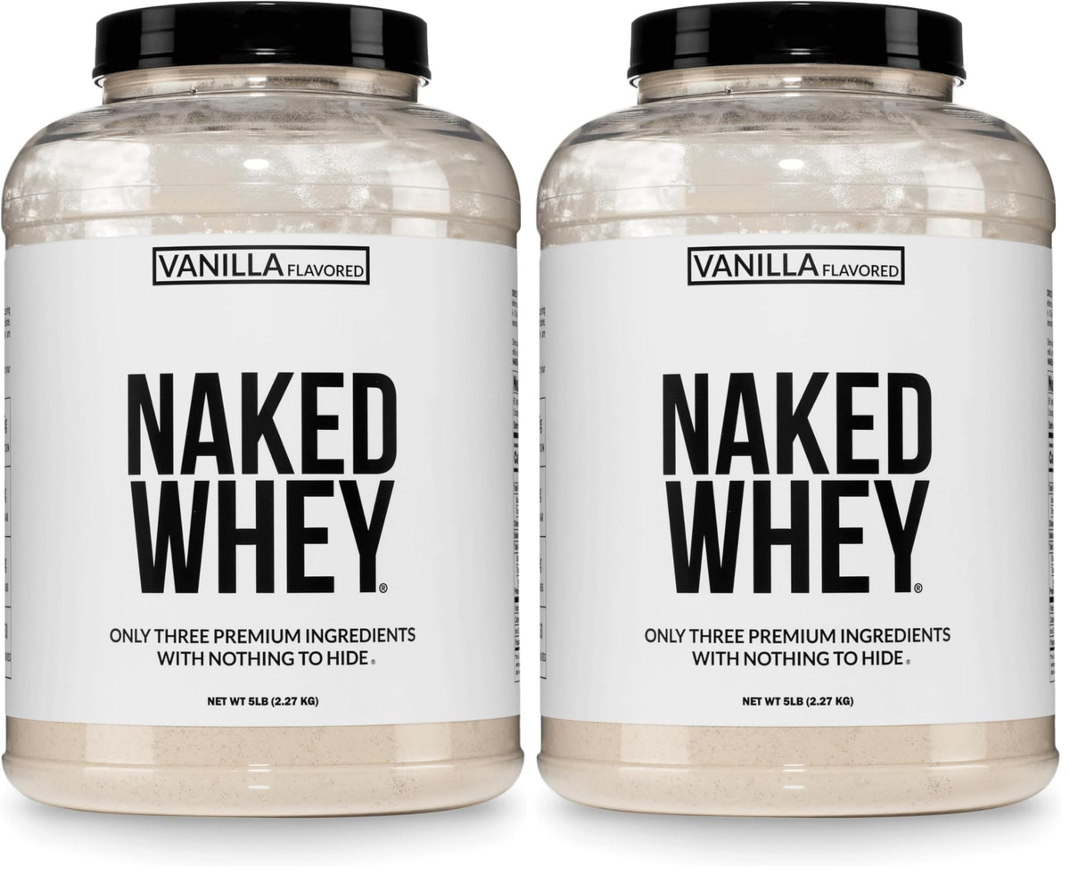 NAKED Vanilla Whey Protein Powder - All Natural Grass Fed Whey Protein Powder, Vanilla Flavor, Organic Coconut Sugar, 5Lb Bulk, NSF Certified, GMO-Free, Soy Free, Gluten Free - 61 Servings
