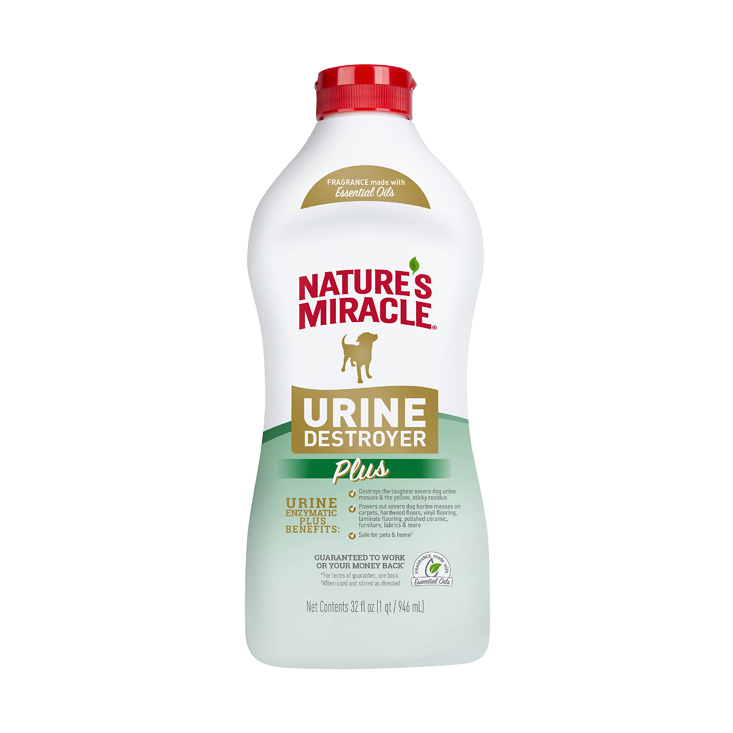 Nature's Miracle Dog Urine Destroyer Plus, Enzymatic Cleaner, 32 oz | Destroys the Toughest Dog Urine Stains, For Use on Multiple Surfaces, Safe For Pets and Home*, Fresh Scent