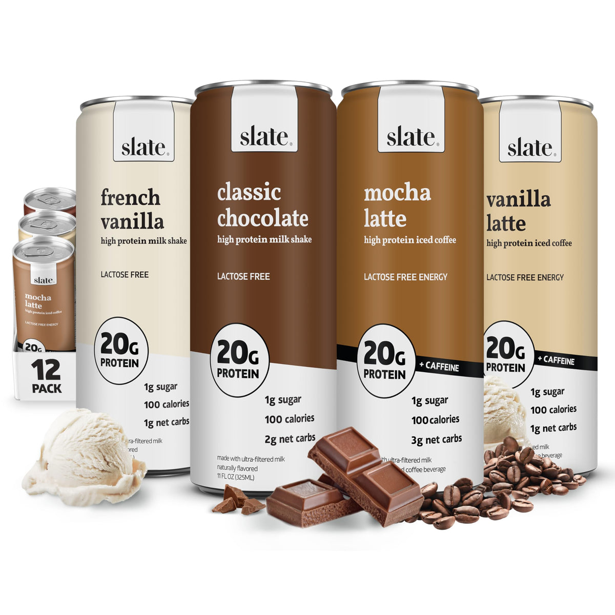 Slate Milk Dark Chocolate 20g High Protein Milk Shake (12 Cans)
