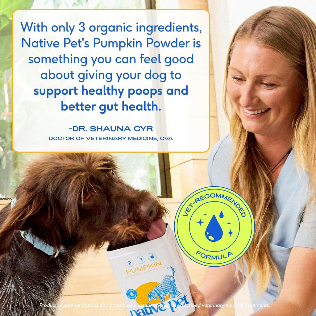 Native Pet Pumpkin for Dogs - Organic Dog Food Topper Powder - Promotes Firm Stools, Supports Digestive, Bowel Health & Nutrient Absorption - USDA Organic, Rich in Fiber with Real Pumpkin - 30 Scoops