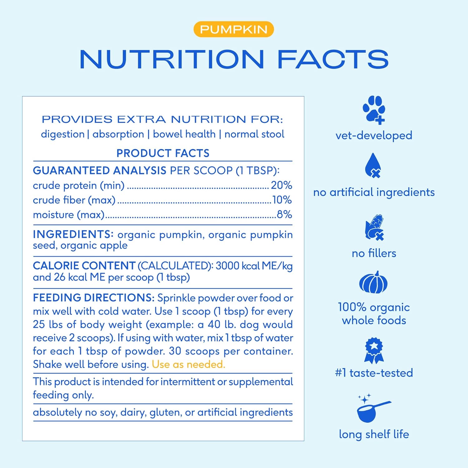 Native Pet Pumpkin for Dogs - Organic Dog Food Topper Powder - Promotes Firm Stools, Supports Digestive, Bowel Health & Nutrient Absorption - USDA Organic, Rich in Fiber with Real Pumpkin - 30 Scoops