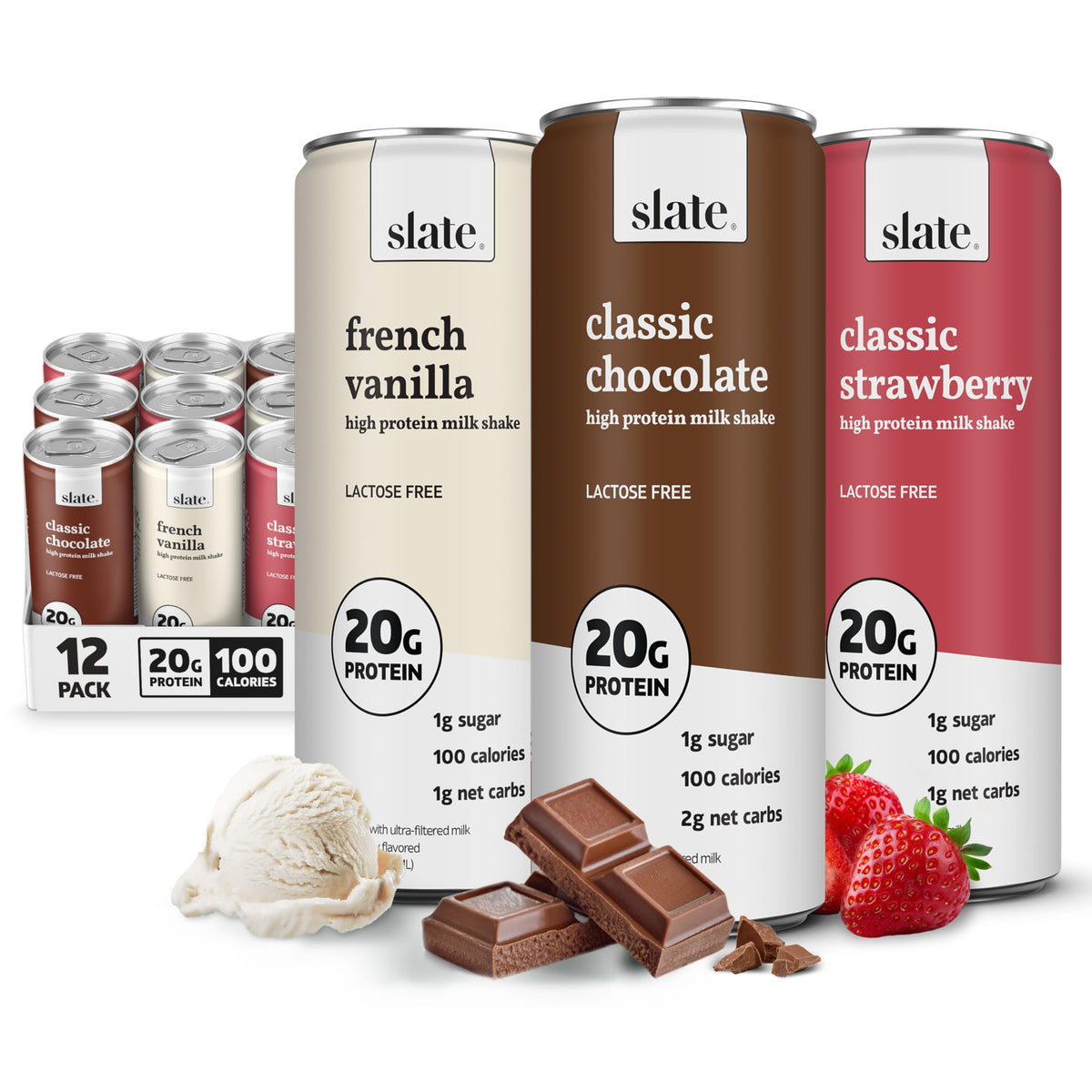 Slate Milk Dark Chocolate 20g High Protein Milk Shake (12 Cans)