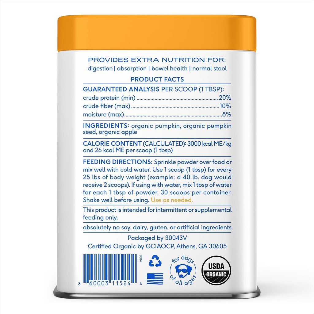 Native Pet Pumpkin for Dogs - Organic Dog Food Topper Powder - Promotes Firm Stools, Supports Digestive, Bowel Health & Nutrient Absorption - USDA Organic, Rich in Fiber with Real Pumpkin - 30 Scoops