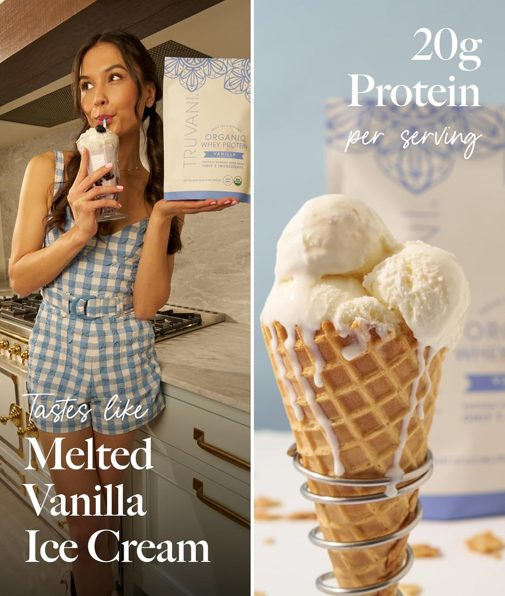 Truvani Organic Whey Protein Powder | Vanilla | 20 Servings
