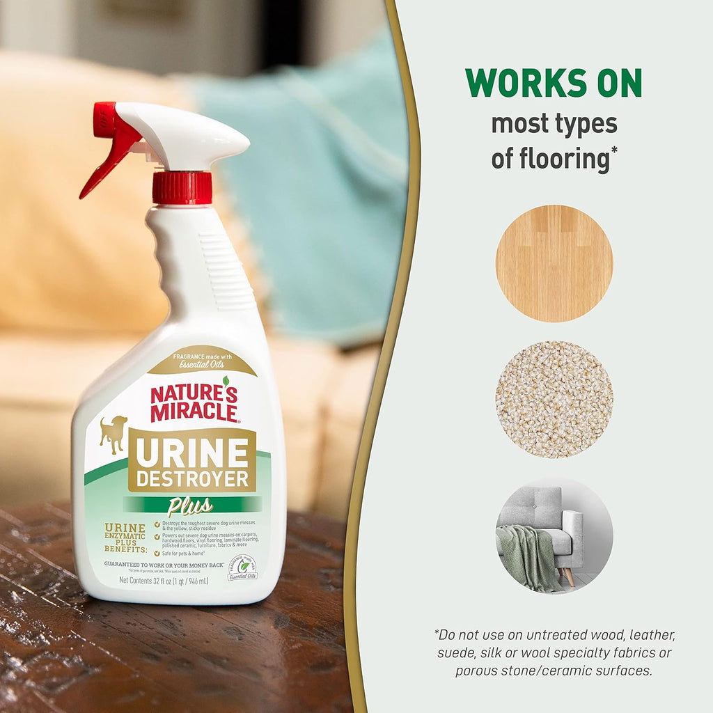 Nature's Miracle Dog Urine Destroyer Plus, Enzymatic Cleaner, 32 oz | Destroys the Toughest Dog Urine Stains, For Use on Multiple Surfaces, Safe For Pets and Home*, Fresh Scent