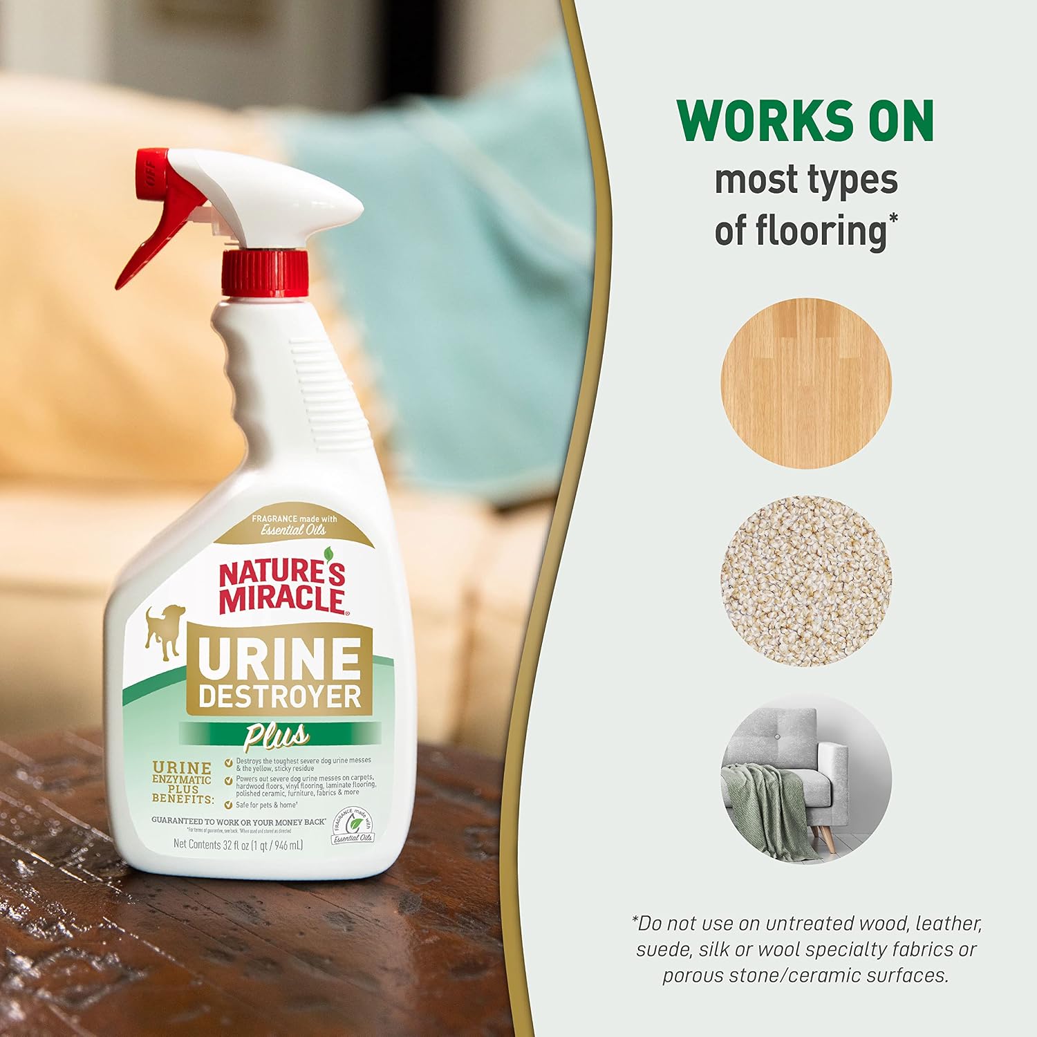 Nature's Miracle Dog Urine Destroyer Plus, Enzymatic Cleaner, 32 oz | Destroys the Toughest Dog Urine Stains, For Use on Multiple Surfaces, Safe For Pets and Home*, Fresh Scent
