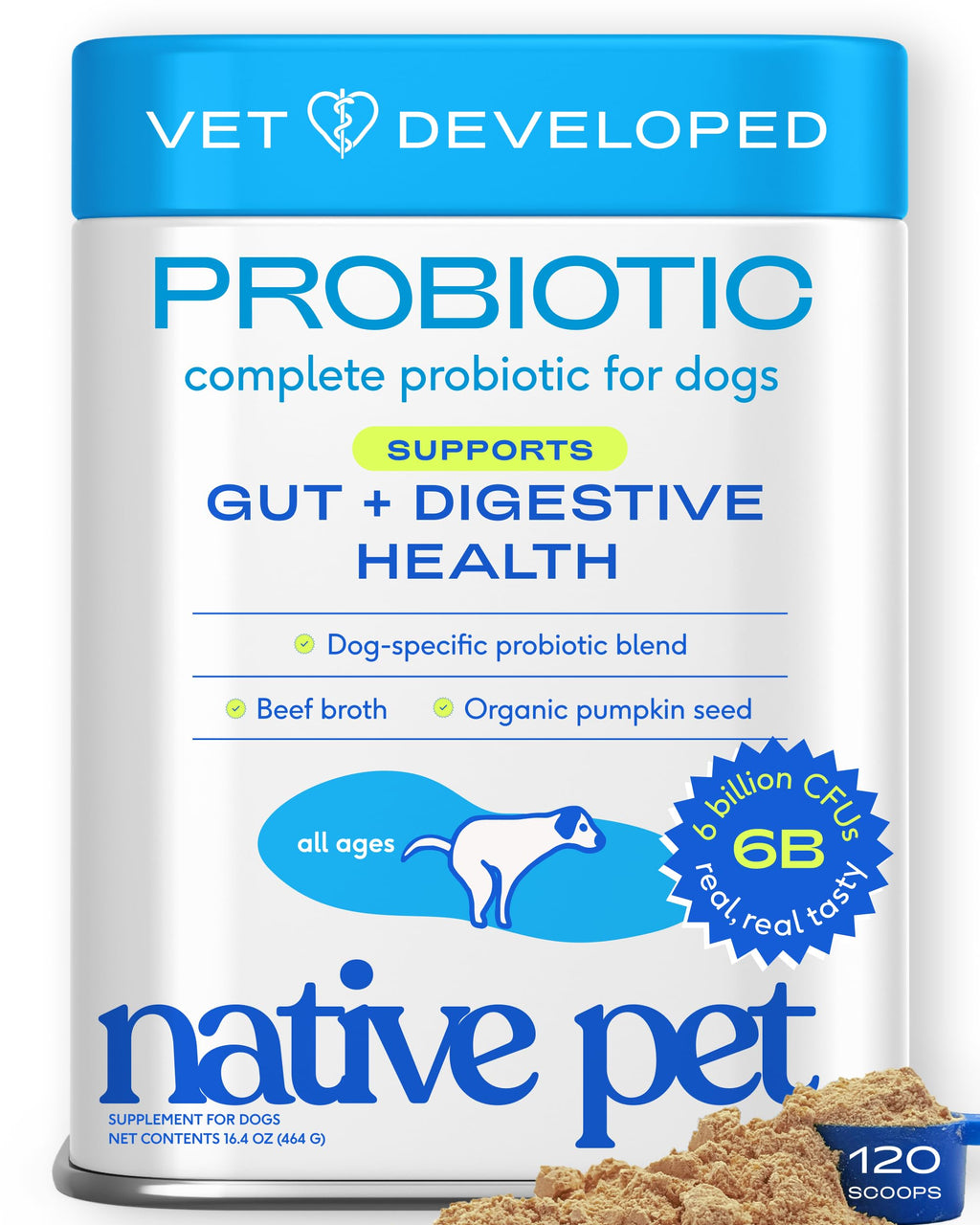 Native Pet Pumpkin for Dogs - Organic Dog Food Topper Powder - Promotes Firm Stools, Supports Digestive, Bowel Health & Nutrient Absorption - USDA Organic, Rich in Fiber with Real Pumpkin - 30 Scoops