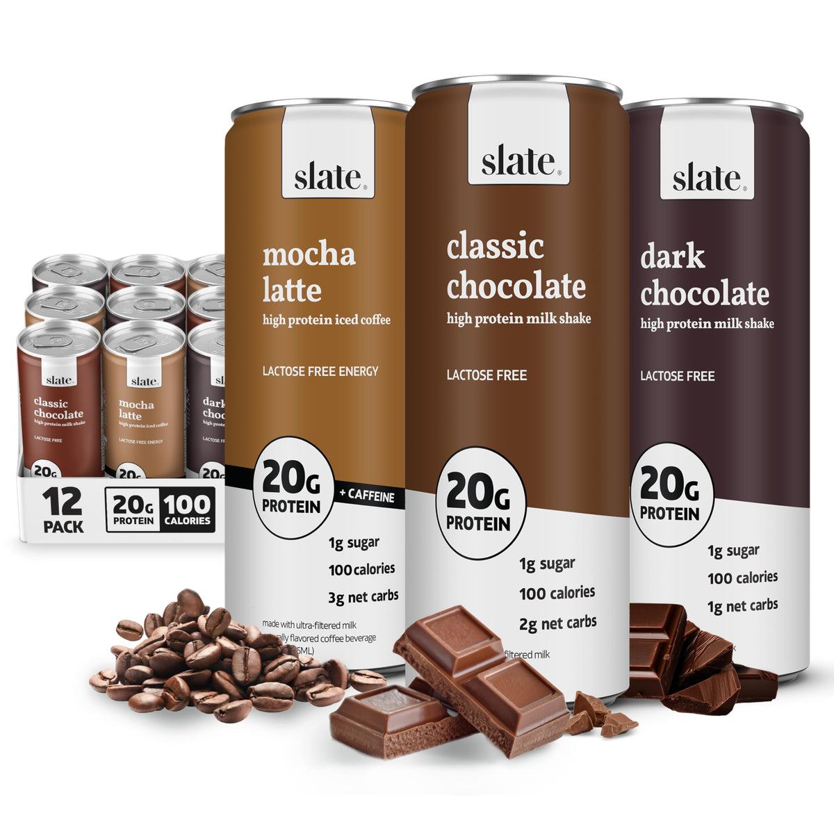 Slate Milk Dark Chocolate 20g High Protein Milk Shake (12 Cans)