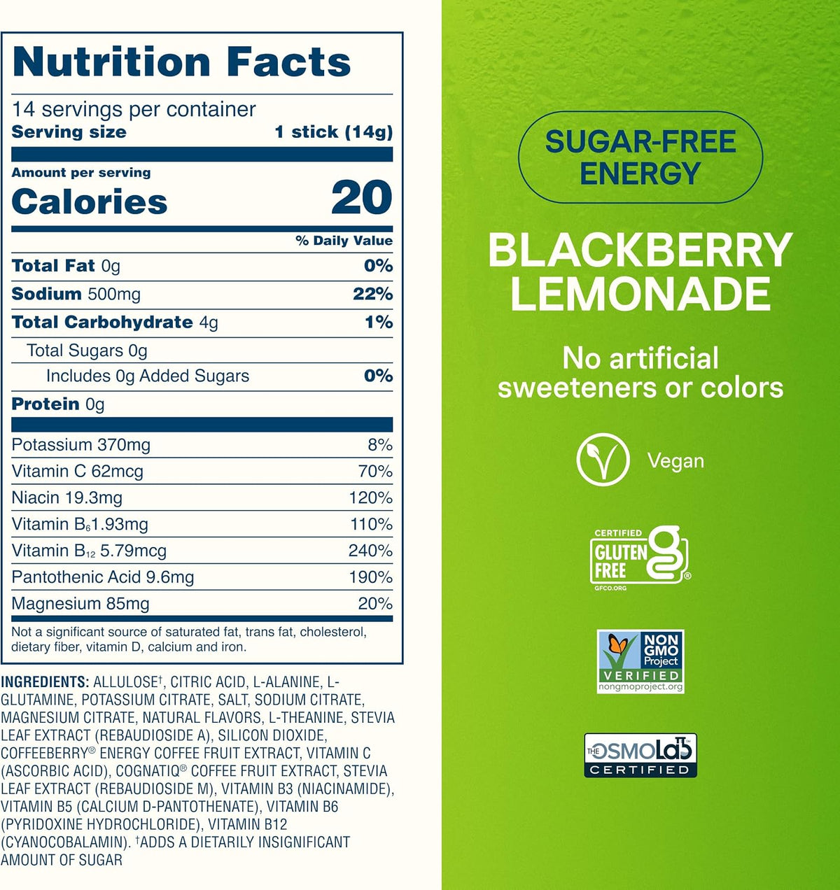 Liquid I.V. Sugar Free + Energy Electrolytes, BlackBerry Lemonade, 14 Count